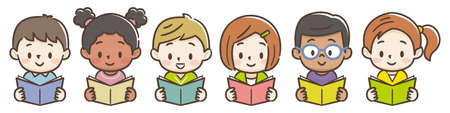 Cute children reading books.Vector illustration.のイラスト素材