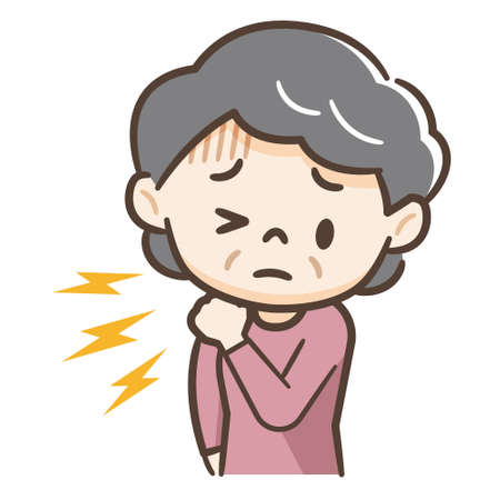 Senior woman suffering from stiff shouldersのイラスト素材