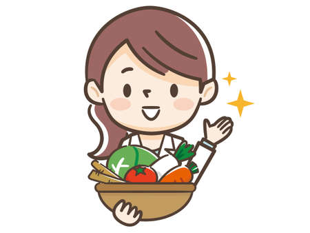 Young nutritionist woman and ingredientsのイラスト素材