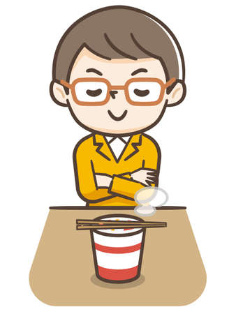 Men waiting for cup ramen to be completedのイラスト素材