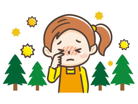 Illustration of a girl suffering from hay feverのイラスト素材