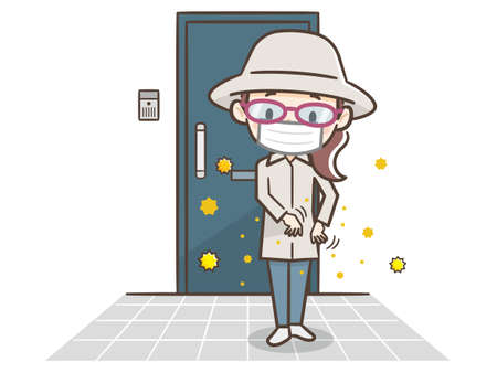 Illustration of a Woman Shaking Pollen Outdoorsのイラスト素材