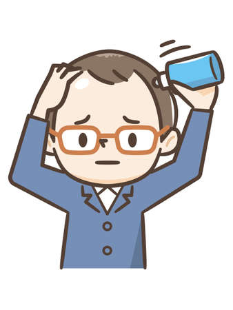 young man doing head self massageのイラスト素材