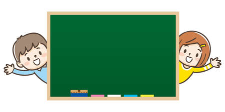Back to school chalkboard background with group of children.のイラスト素材