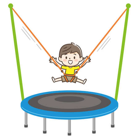 Little boy jumping on a trampoline on white background
のイラスト素材