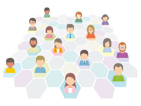 People connected by social media or social networks. Concept of communication, business, globalization.のイラスト素材