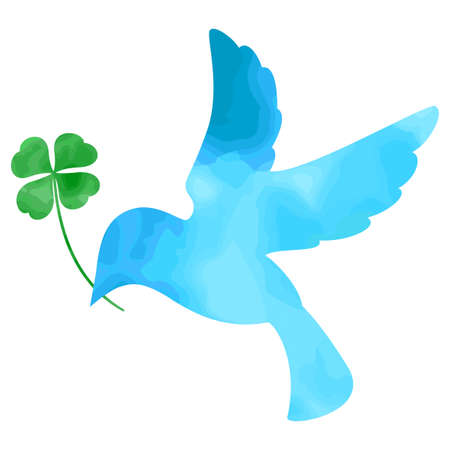 Lucky blue bird holding a four-leaf clover in a watercolor styleのイラスト素材