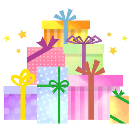 Cute present box illustration in watercolor styleのイラスト素材