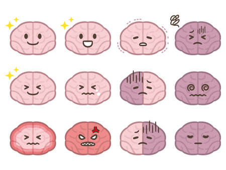 Cute cartoon brain emoticons set.のイラスト素材