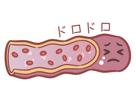 Unhealthy blood vessel cute cartoon character. Body anatomy element, health medical sign, internal organ, human body physiology isolated on white background vector illustration.のイラスト素材
