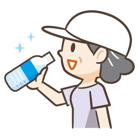 Elderly woman drinking plastic bottle of waterのイラスト素材
