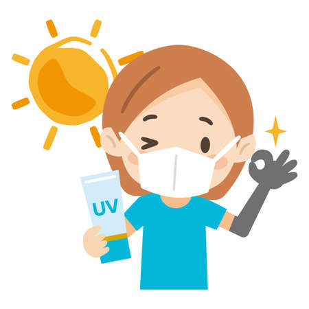 Illustration of a young woman against sunburnのイラスト素材