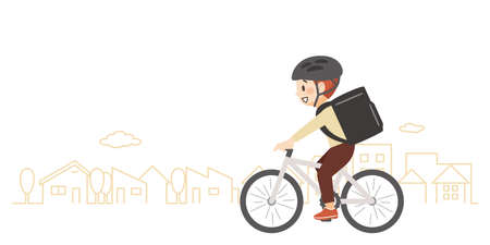 Delivery deliveryman carrying food on a bicycleのイラスト素材