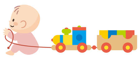 Baby playing with wooden toysのイラスト素材