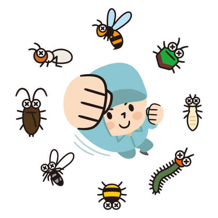Male worker fighting off pestsのイラスト素材