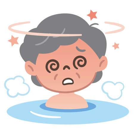 The grandmother is hot in the bathのイラスト素材