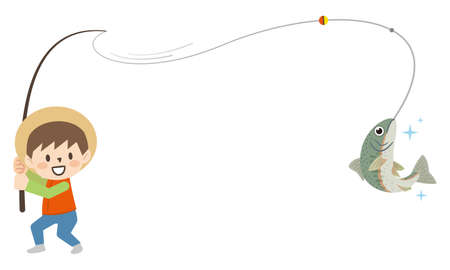 Illustration of a boy fishingのイラスト素材