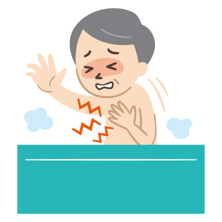 Elderly man suffering from heat shock when bathingのイラスト素材