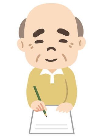 Illustration of a senior man writing a documentの写真素材