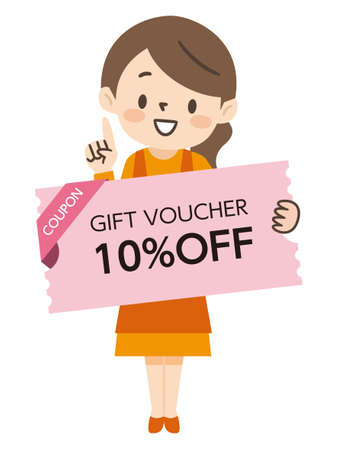 Illustration of a housewife with a couponのイラスト素材