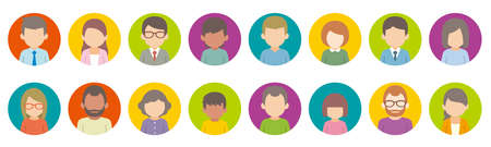 Colorful Male and Female Faces Icons for graphics design. Vector illustration.