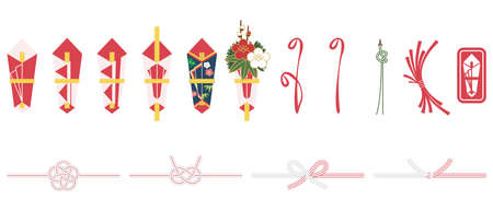Various mizuhiki (decorative Japanese cord made from twisted paper) knots illustrationのイラスト素材