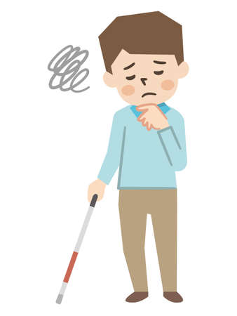 Illustration of a visually impaired man with a white caneのイラスト素材