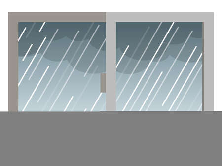 Simple illustration of window glass, rain outside the windowのイラスト素材