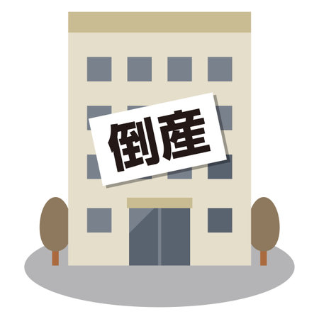 Vector illustration of a bankrupt company. Japanese characters translation: "Bankruptcy"のイラスト素材