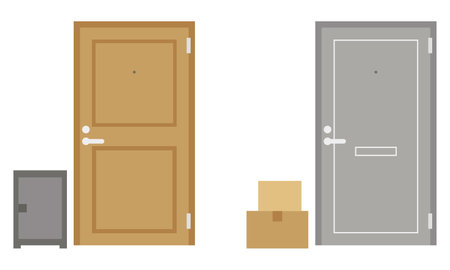 Online purchase delivery service concept. A cardboard parcel box delivered outside your door.のイラスト素材