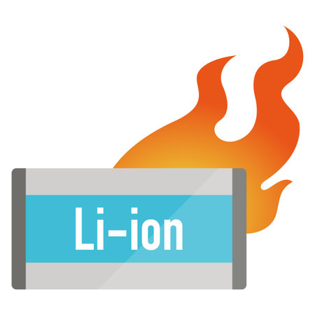 Vector illustration of a burning lithium ion batteryのイラスト素材