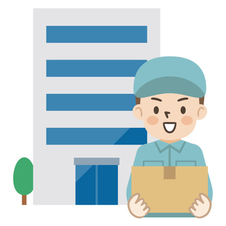 Vector illustration of a deliveryman and an apartmentのイラスト素材