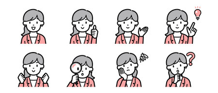 Illustration set of business woman with various expressions and posesのイラスト素材