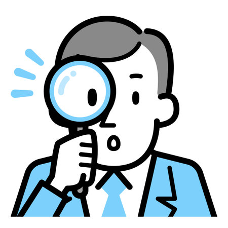 Illustration of businessman looking through magnifying glassのイラスト素材