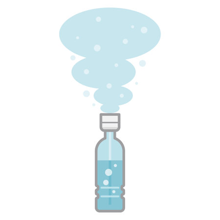 Vector illustration of a plastic bottle humidifier with steam spewing outのイラスト素材