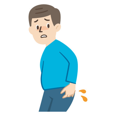 Vector illustration of a man with oil leaking from his buttのイラスト素材