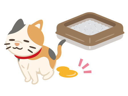 Illustration of a cat defecating in a place other than the litter box, simple vector illustrationのイラスト素材