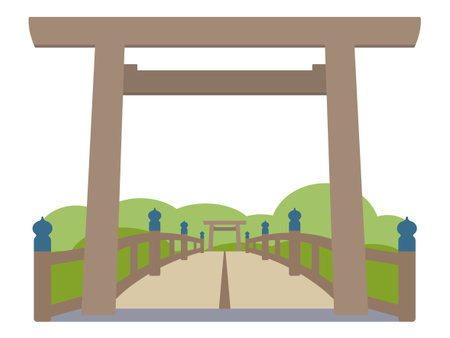 Ise Grand Shrine Naiku Main Sanctuary Torii Gate Simple Landscape Illustrationのイラスト素材