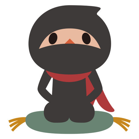 Cute Ninja Sitting on a Zabuton Cushion Simple Vector Illustration of Japanese Cultureのイラスト素材