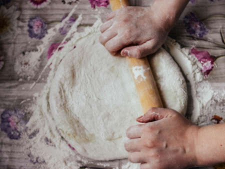 DIY pizza. homemade pizza step by step instruction.pizza step 1 roll out the pizza dough.