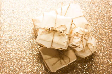 Christmas gift wrapping in Scandinavian style flatly. minimalistic and eco-friendly gift packaging.の写真素材
