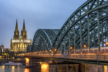 Bridge over the Rhine River in Cologne at the early morningの写真素材