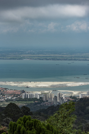 Aerial panorama of Georges town, the biggest city of the Penang island in Malaysia view from Penang hillsの写真素材