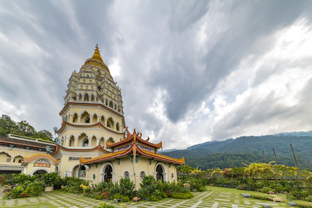 Up view on the 'Penang' and bouddhist temple called 'Kek Lok Si' in Chinese from the high land garden. 'Kek Lok Si'  meansの写真素材