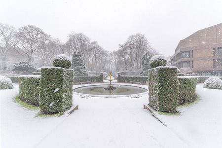 THE HAGUE, 11 December 2017 - Snow on the Peace Palace, seat of the International Court of Justice and Principal judicial organ of the United Nations in the Netherlandsのeditorial素材
