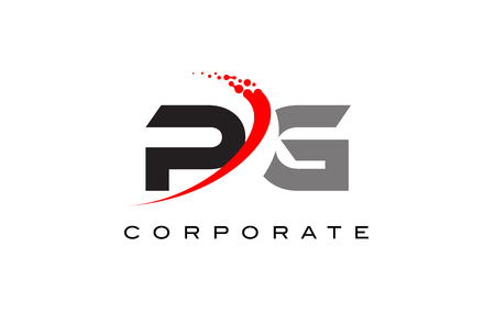 PG Modern Letter Logo Design with Red Swoosh and Dots.のイラスト素材