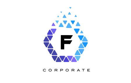 F Blue Hexagon Letter Logo Design with Blue Mosaic Triangles Pattern.のイラスト素材