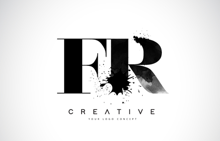 FR F R Letter Logo Design with Black Ink  Splash Spill Vector Illustration.のイラスト素材