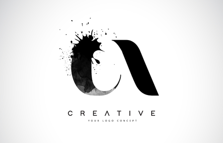 CA C A Letter Logo Design with Black Ink  Splash Spill Vector Illustration.のイラスト素材