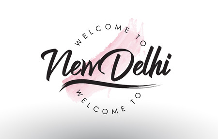 NewDelhi Welcome to Text with Watercolor Pink Brush Stroke Vector Illustration.のイラスト素材